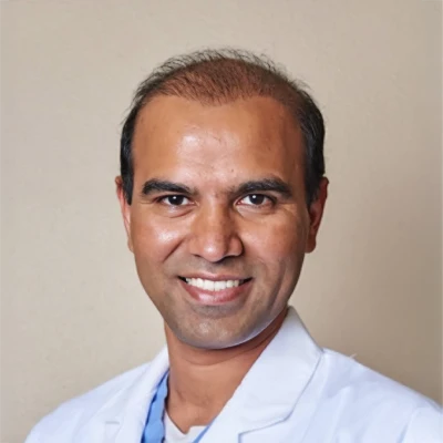 Dr. Girish Chaudhari is seen next to his biography and is smiling